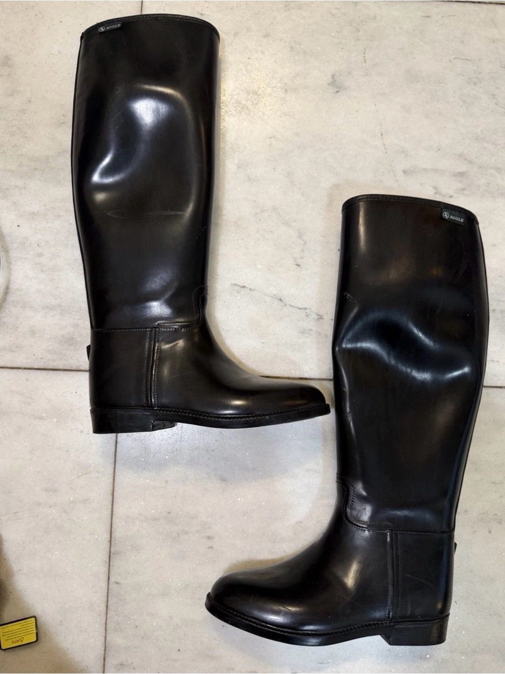 AIGLE Made in France Tall Black Rubber Equestrian Riding Rain Boots Size 36 EU